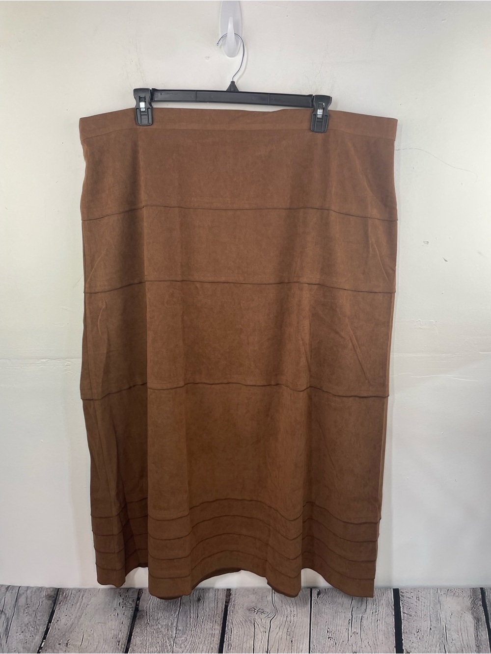 Denim & Co. (D&Co) Brown Faux Suede Tiered Midi Maxi Skirt Boho Western Y2K 3X